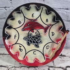 Vintage Handpainted Steel Pan Drum Sea Turtle Dolphin Folk Art