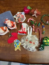 Assorted Small Christmas Decorations Lot of 14 Some Homemade Some Vintage