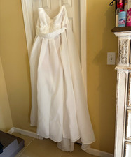 David's Bridal VW351378 20W Satin V-Neck A-Line Full-Length Wedding Dress White