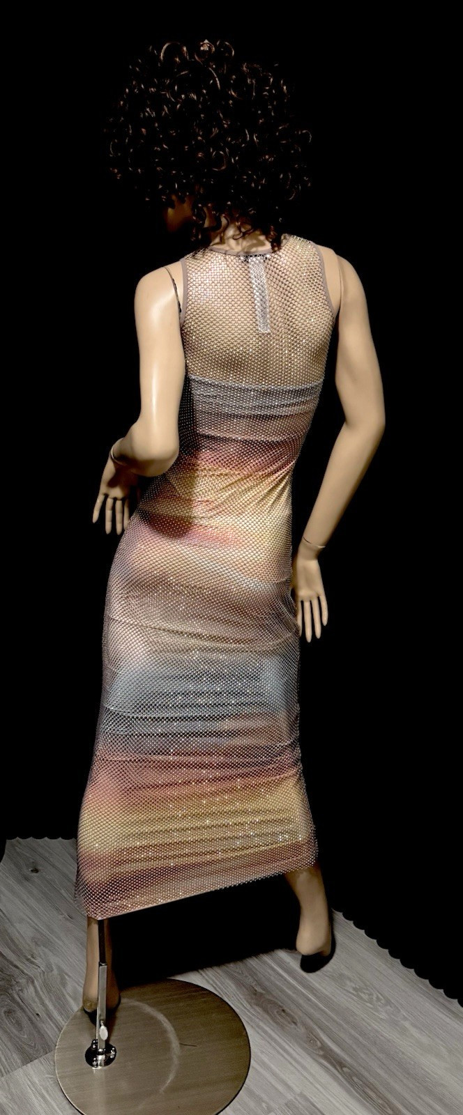 ZARA SPARKLY SLEEVELESS BEIGE W/TINY COLORED RHINESTONE MAXI MESH DRESS S NEW thumbnail 3