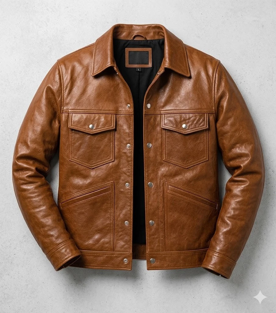 Men Brown Café Racer Leather Jacket Vintage Biker Motorcycle Trucker Style Coat