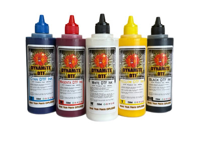 DTF Ink for DTF Printers,Epson Printer,               (5)- 250ml bottles CMYK+W