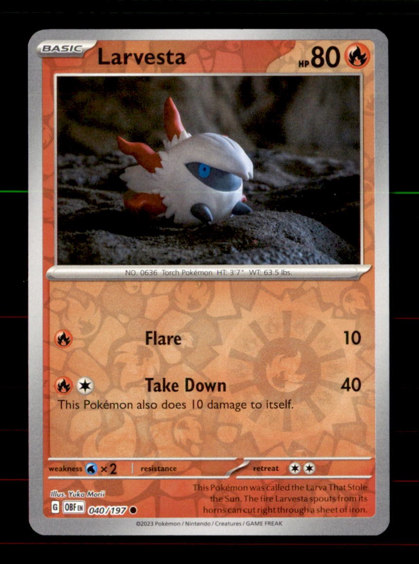 Larvesta 040/197 Common Obsidian Flames Pokemon Reverse Holo Near Mint