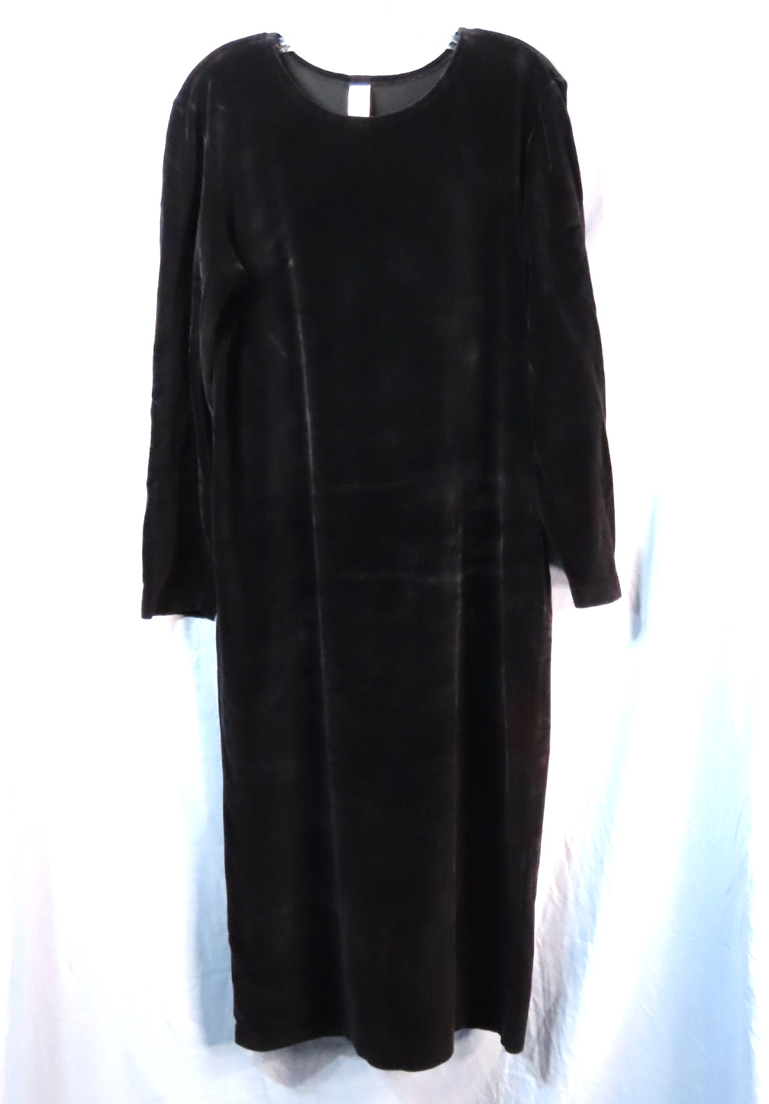 VTG Lands End USA MADE Shift Dress BLACK STRETCH VELVET Velour Minimalist M REG