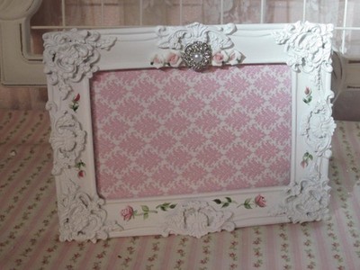 shabby white hp pink roses ornate jewel porcelain roses favorite memory frame