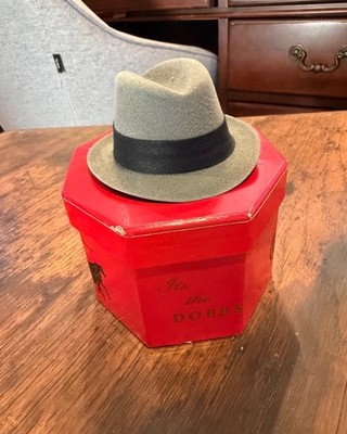 Vintage Salesman Sample Dobbs Gray Fedora Hat Black Band Orig Red Octagonal Box