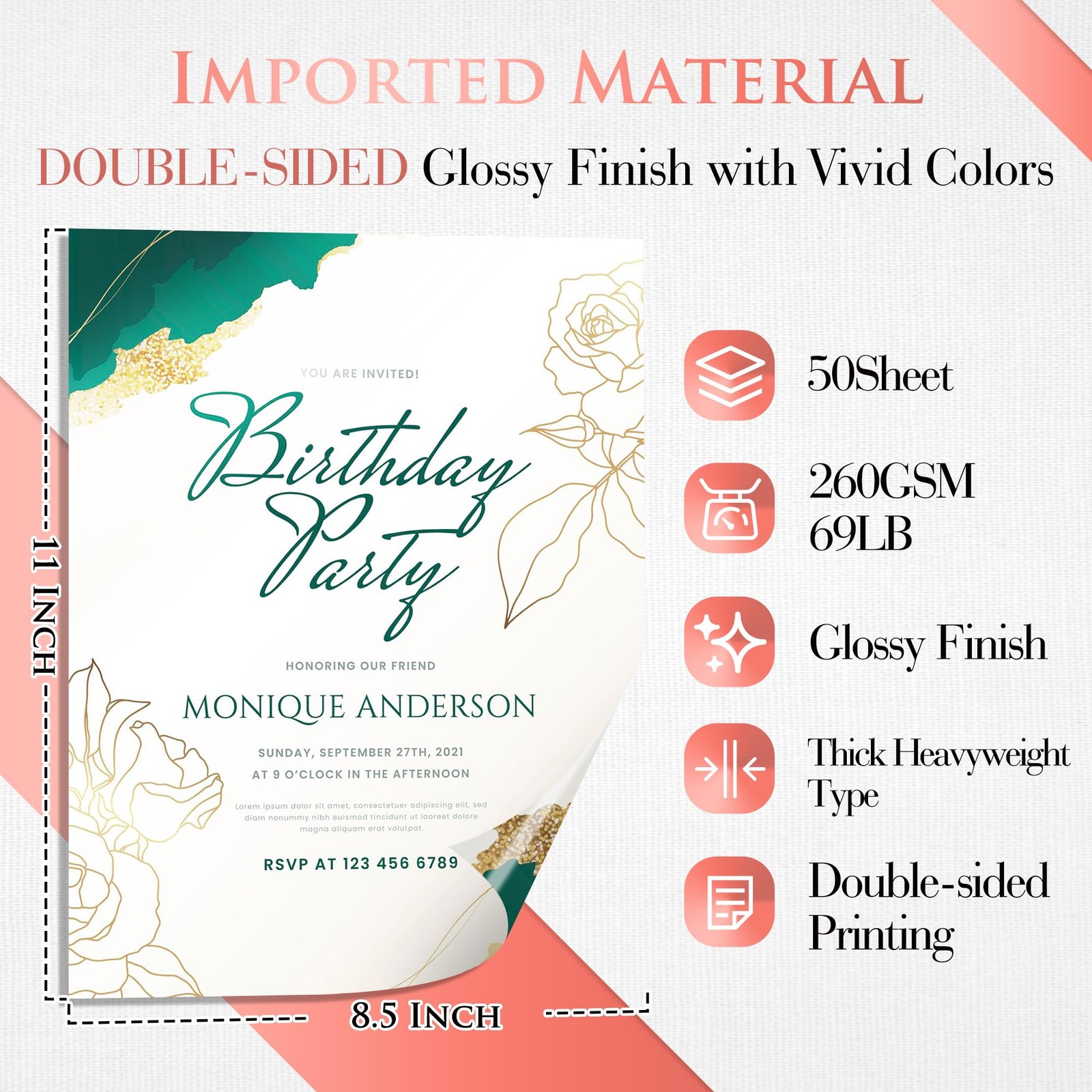 Thick Double Sided Glossy Photo Paper 69lb 8.5X11 Inches Heavyweight Cardstoc...