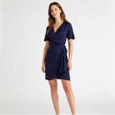 Quince Silk Wrap Dress Size XS Navy NWT