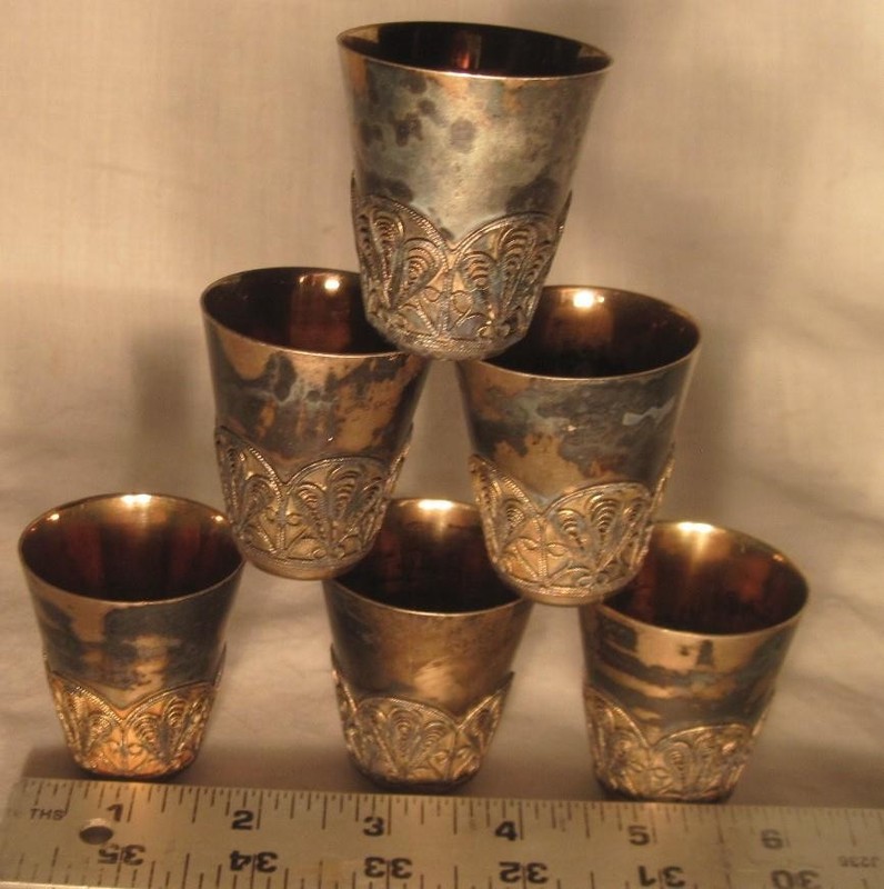Hommet Russian Silver Filagree Shot Cups Set of Six Vintage L@@K