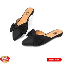 Women's Black Bow Pointed Toe Mules, Modern Mule, Size 5
