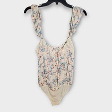 Free People Intimately FP Cream Floral Lace Trim Bodysuit Size Small