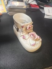 VTG 50's Arnart Porcelain Baby Bootie Shoe Planter Pink Rose Gold Trim Japan FP