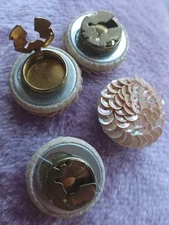 Vintage 1980s Sequin White Iridescent Cream Button Covers Set Of 4