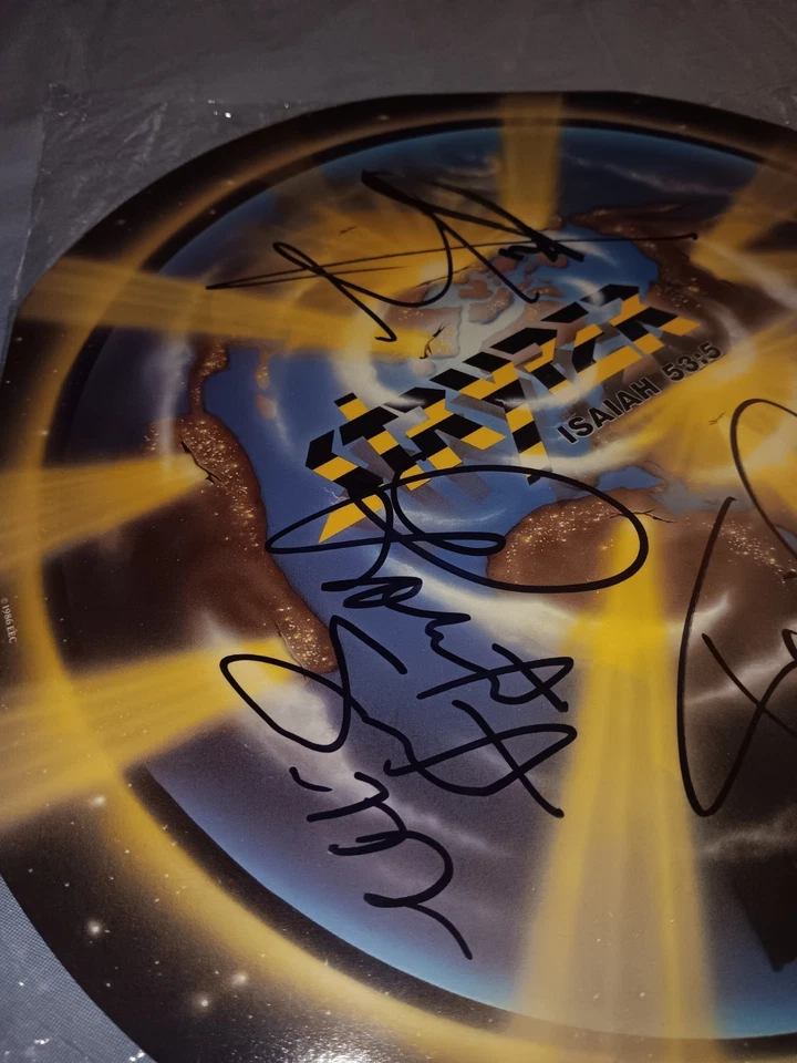 Stryper ‎– The Yellow And Black Attack ( Enigma Blue Vinyl  Round Cover ) SIGNED - Image 3 of 4