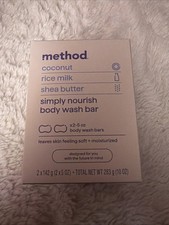 Method Simply Nourish Body Wash Bars 2 Pk 5 oz Ea Coconut Rice Milk Shea Butter