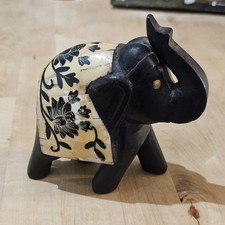 Dark Wood Carved Elephant Lucky Raised Trunk 33 Bakelite Decor Tiles -Brass Eyes