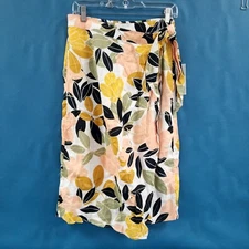 NWT Rachel Zoe 100% Linen Floral Wrap Midi Wrap Skirt Sz M