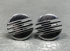 Vintage Linear Reticulated White Gold Plated Cuff Links