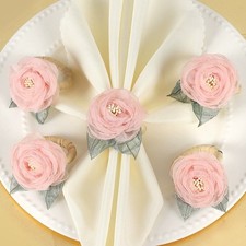 1-12Pcs Luxury Pink Lace Flowers Napkin Rings Holder Buckle Wedding Party Dinner