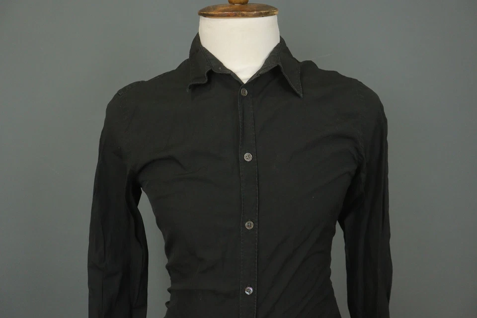 Camisa jeans acne preta algodão slim fit manga longa gola abotoada tamanho 48 - Imagem 3 de 4