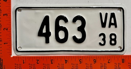 1938 Virginia Motorcycle License Plate - repainted - #463