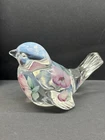 Vintage Fenton Opalescent clear Bird Glass Figurine Hand Painted Signed.
