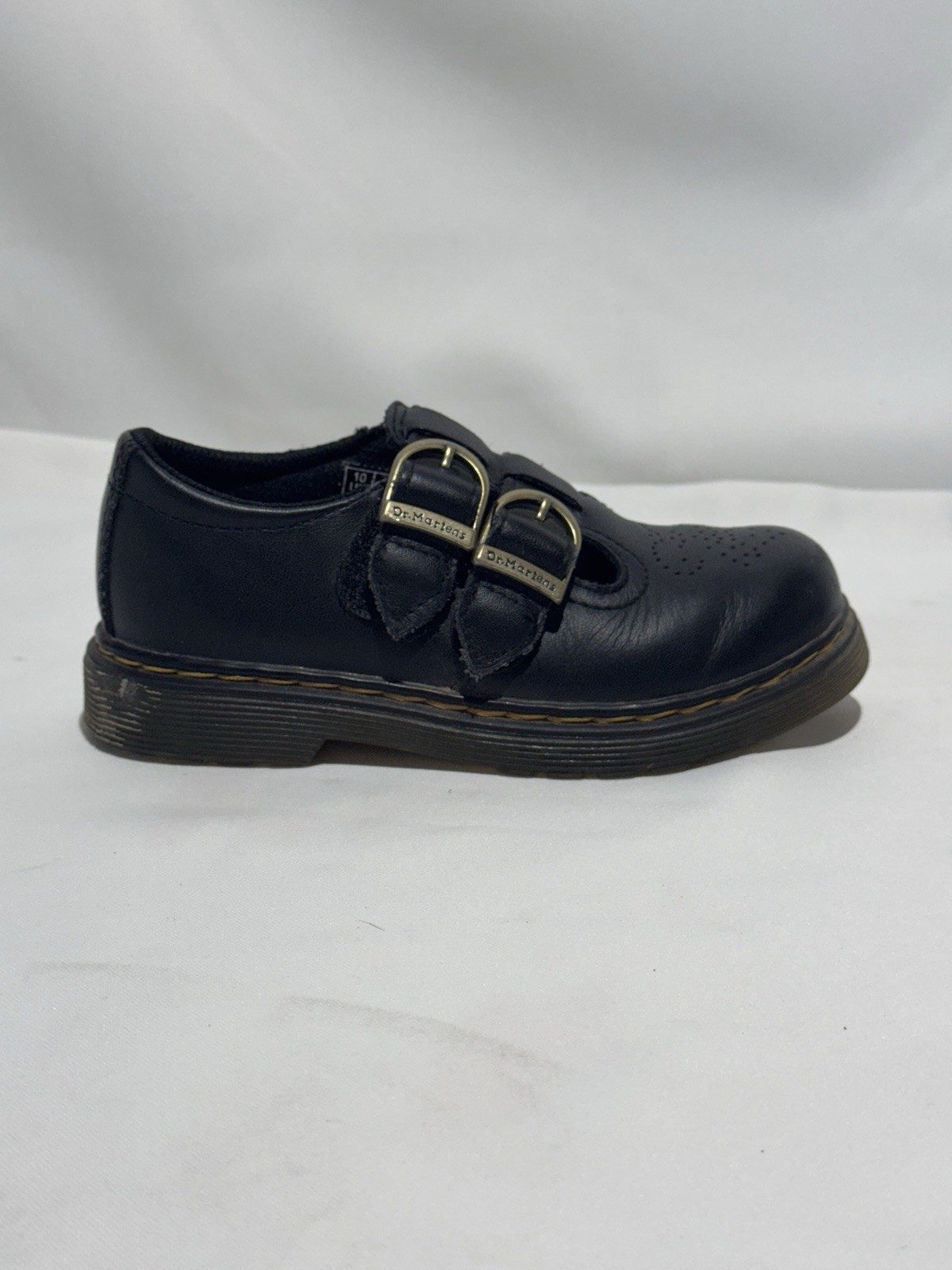 Dr. Martens Maccy II Kids Black Leather Mary Jane Double Buckle Shoes Size 11