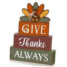 Yuntau 4 Pcs Thanksgiving Table Decor Wooden Sign Block Rustic Fall Turkey