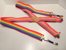 Vintage Multicolor Clip Suspenders Mork Mindy Clown 2 Wide Elastic 70s 80s