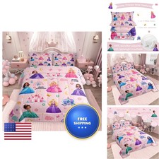 Jejeloiu Kids Magical Princess Bedding Set Queen Size Pink Castle Duvet Quilt