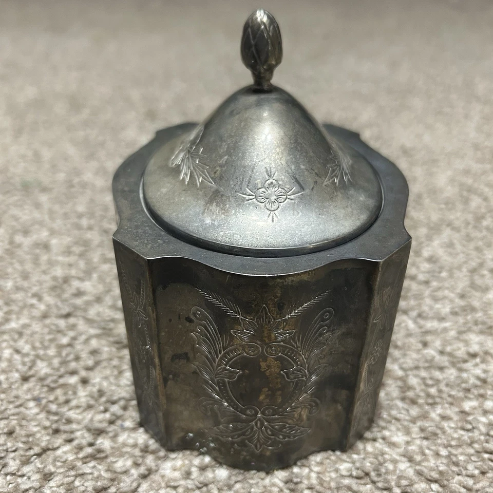 Bandeja de caddie de té victoriana antigua vintage plateada contenedor gótico Foto 2 de 4