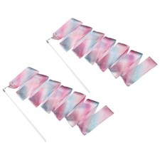 2 Pcs Dance Ribbons 78.7" Sparkly Gymnastics Ribbon Streamers White Wand, Pink