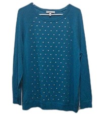 Women's Chaus Sweater  Teal Blue Size XL Silver Beads LS  Classic 