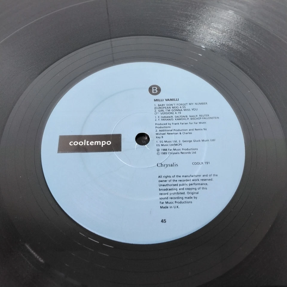 Milli Vanilli Girl I'm Gonna Miss You 12" Vinyl Single Record 1989 - Image 3 of 4