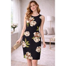 ANA Romantic Floral Black Dress Soft Feminine Garden Party Womens M