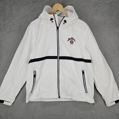NEW Jim Beam White Full Zip Golf Windbreaker Jacket Mens Medium Whiskey