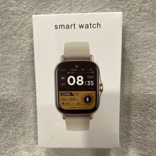 Smart Watch 44mm Gold Metal Case with Beige Silicone Band Android iOS Box