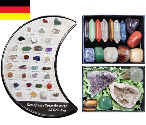 Edelstein Sammler Set groß | 32 Mineralien + Kristallspitzen + Drusen Kristalle