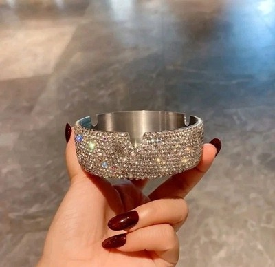  Glamour Glitzer Aschenbecher runder Metall Aschenbecher mit Strasssteinen  NEU