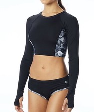 TYR Black Abstract Verna Maya L/S Crop Rashguard - XS - NWT