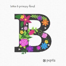 Letter B Primary Floral Needlepoint Kit or Canvas