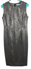 Calvin Klein Womens Dress Size 4 Silver Metallic Shake Skin Sleeveless Classic 