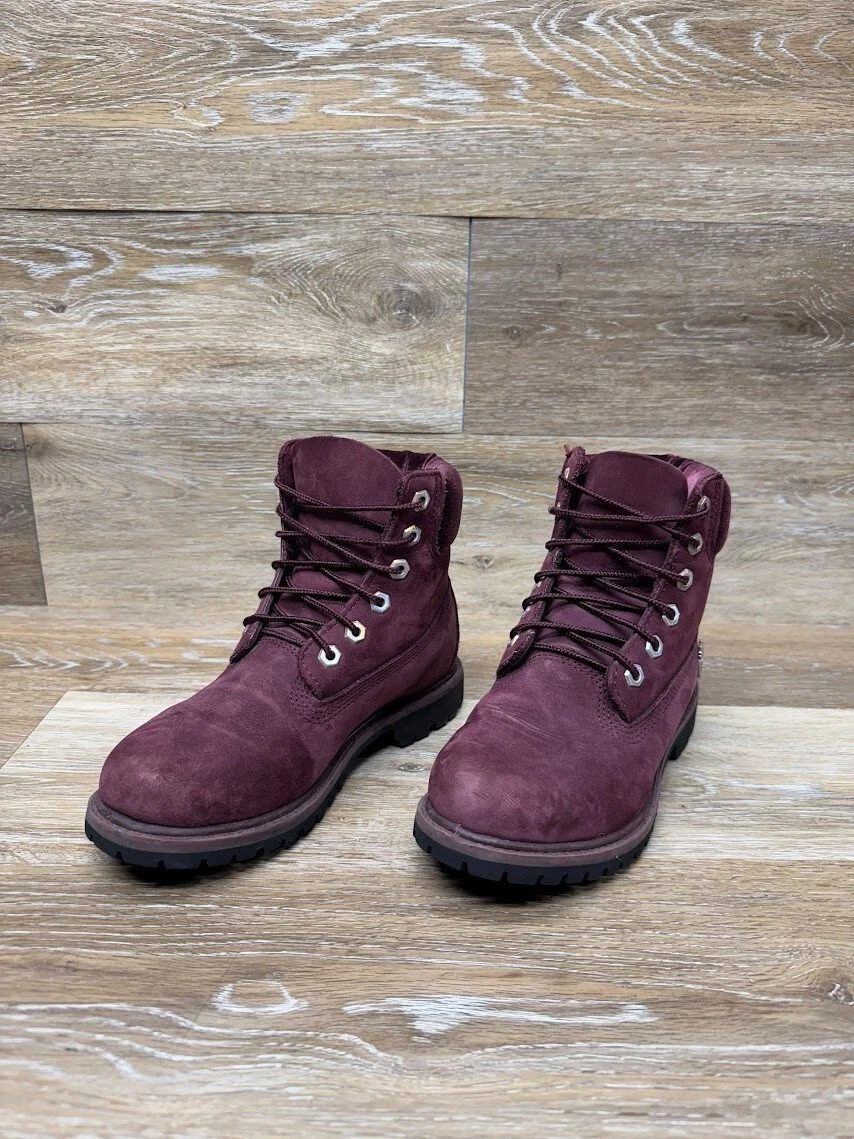 Stivali impermeabili Timberland velluto accento bordeaux scamosciato donna taglia 6