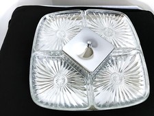 VINTAGE CHROME & STARBURST GLASS TRAY