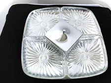 VINTAGE CHROME & STARBURST GLASS TRAY