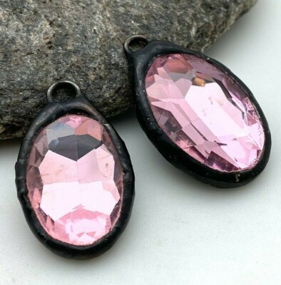 Pink Oval Rhinestone Soldered Glass Pendant (Available In 2 Options) (SGP111)