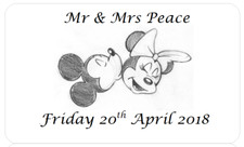 PERSONALISED STICKERS LABELS WEDDING DISNEY MICKEY MOUSE MINNIE ENGAGEMENT PARTY