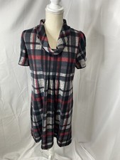 JH Plaid Short Sleeve Red & Gray Plaid Dress, Size PL Pleated Front Lined