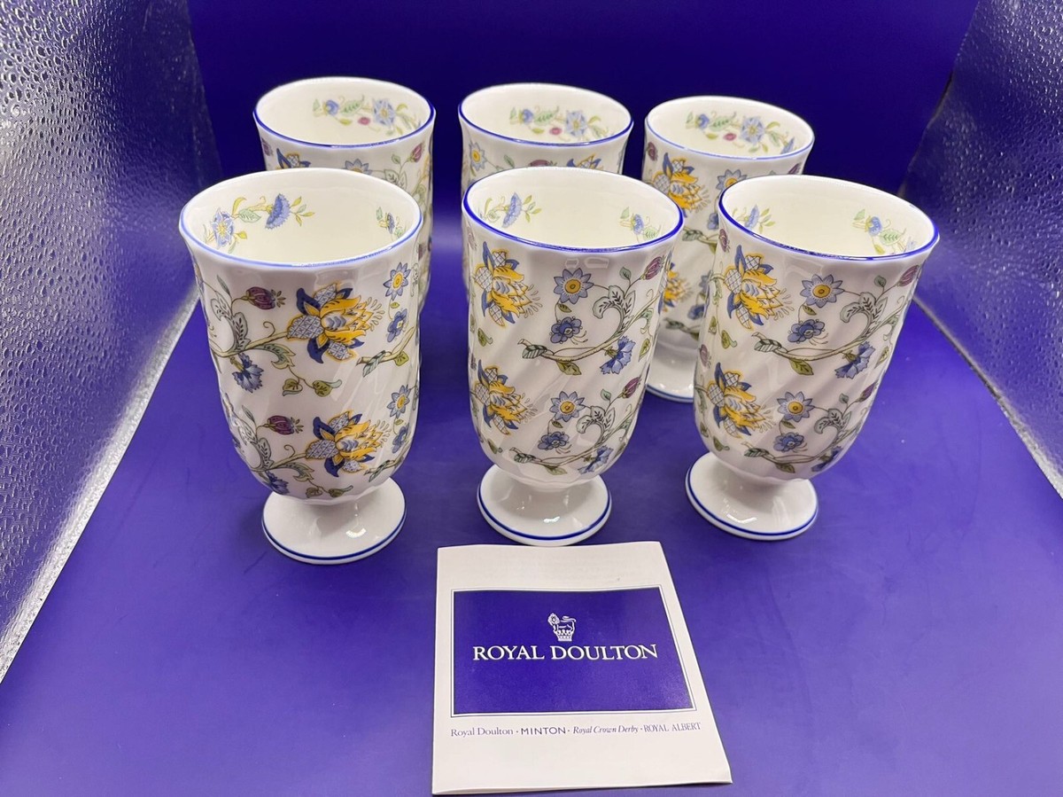 Minton Tumblers HADDON HALL BLUE Footed 6oz Fine Bone China 6PCS