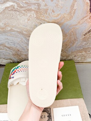 Gucci Rainbow Pursuit White Leather Slide Sandals | eBay display picture 1